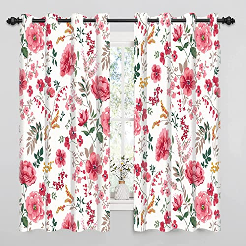 Uiiooazy Gardinen Blumen Rosa, Vorhänge Blumenmuster Vintage Gardinenschals mit Ösen Thermogardinen Verdunklungsvorhänge für Wohnzimmer Schlafzimmer Kinderzimmer Fenster Balkon, 2er Set, 140Bx225Hcm