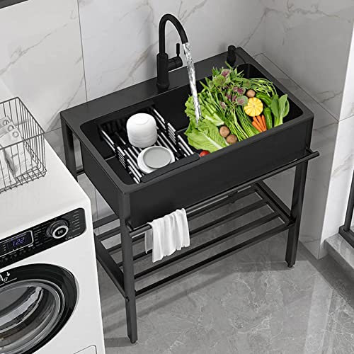 WORDFUN Fregadero Comercial De Acero Inoxidable, 68x45cm 80x45cm Fregadero Camping con Grifo, Fregadero Cocina Un Seno, Fregadero Portatil, Mueble Pila Lavadero, Fregadero Multiusos