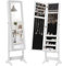 HOMASIS 2 in 1 Schmuckschrank mit Spiegel & Regal, verstellbarer schmuckregal mit Stauraum aus Holz, Spiegelschrank mit Kettenhaken & Ringverschluss, Garderobenspiegel mit Schmuckkasten (Weiß)