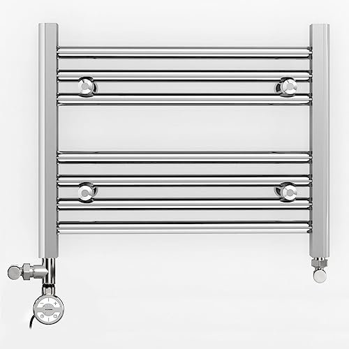 Myhomeware 500mm Wide Chrome Dual Fuel Electric Radiator Bathroom Towel Rail Radiator With Thermostatic and Standard Electric Element UK (500 x 400 mm (h), MOA Thermostatic Electric Element)