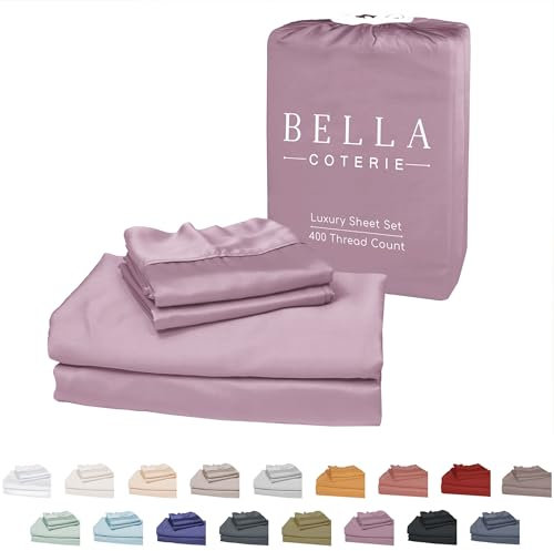 Bella Coterie Luxuriöses California King Bambus-Bettlaken-Set | biologisch angebaut | ultraweich | kühlend für heiße Schläfer | 45,7 cm tiefe Tasche [Flieder]