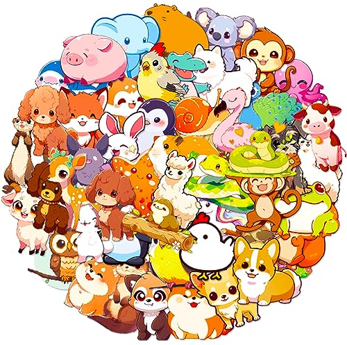Bric Dodo 50 Stück Mini-Tiere Aufkleber Auto Laptop Telefon Gitarre Skateboard Motorrad Fahrrad Tiere Stickers Set Vinyl Wasserdicht Aesthetic Aufkleber für Jugendliche Kinder Erwachsene