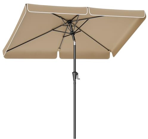 SONGMICS Sonnenschirm 300 x 200 cm, rechteckiger Balkonschirm, Sonnenschutz UPF 50+, beidseitig um 30° knickbar, für Garten, Terrasse, ohne Ständer, taupe GPU058K01