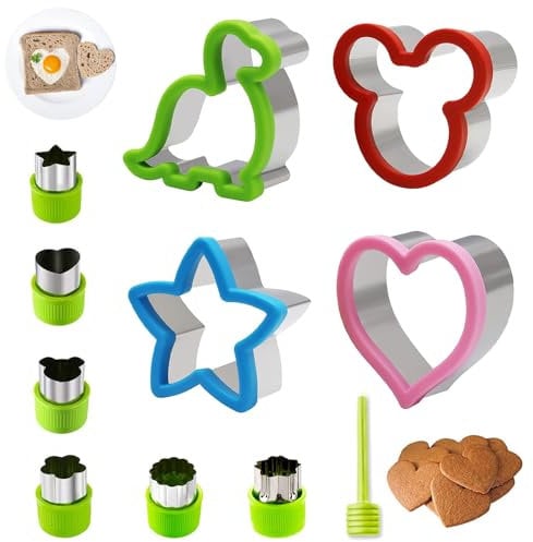 Sandwich Cutter, 10pcs Cookie Cutters Set for Kids, Bread Cutters Biscuit Cutters Vegetable Fruit Cutters Sandwich Cutters Stainless Steel Dinosaur Mouse Heart Star Shaped Mold