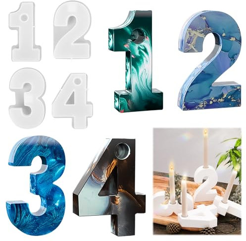 Silikonform Zahlen Advent, Silikonform Kerzenhalter, 1-4 Zahlen Kerzenständer Silikonform Kerzenhalter, Zahlen Ostern Silikonform, Adventszahlen Gießform für Dekorieren Ihres Esstisches, Wohnzimmers