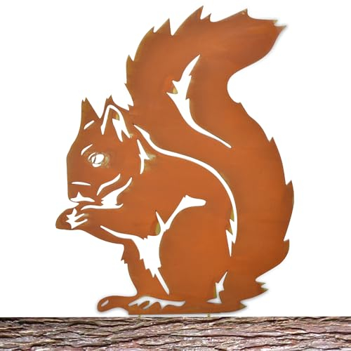 Ehuihuan Rostiger Eichhörnchen Deko, Eichhörnchen Figur Gartenstecker Rost, Eichhörnchen Garten Deko Rostdeko Gartendeko, Eichhörnchen Rost Deko für Außengärten, Innenhöfe, Terrassen - 21x27cm