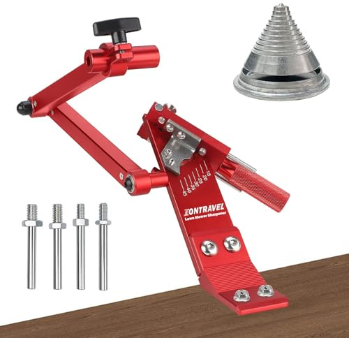𝗨𝗽𝗴𝗿𝗮𝗱𝗲𝗱 Lawn Mower Blade Sharpener with Ball Bearing Manufacture Handle and 15°-45° Adjustable Frame for Straight and Standard Lawnmower Blades, 5005, Red