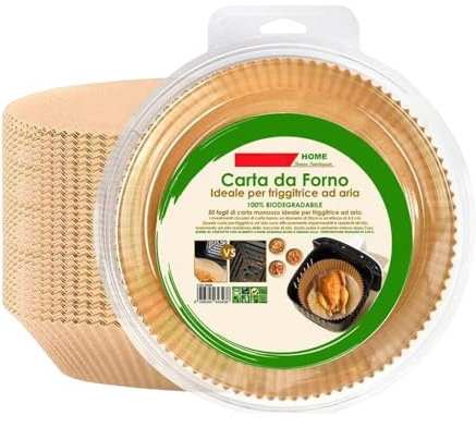 GM 200 Fogli Di Carta Forno per Friggitrice ad Aria 20-24 cm Carta per Friggitrice ad Aria Circolari Monouso Carta Forno Friggitrice ad Aria Impermeabile E Resistente Idonea Al Contatto Con Alimenti