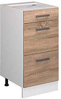 Vicco Unterschrank R-Line, Sonoma/Weiß, 40 cm mit Schubladen, ohne Arbeitsplatte