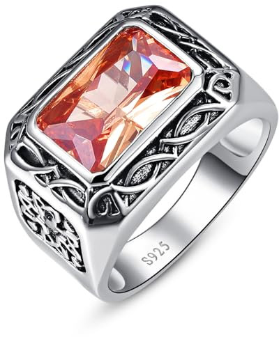 Yaresul 6.85ct Ringe Herren von Simulierte Morganit Herren Ringe 925 Silber Vintage Keltische von Ringe Männerfür Verlobungsring Herren für Männer Größe 67.2(21.4)