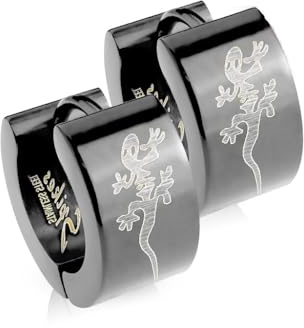 Paula & Fritz® 1 Paar Damen Creole-n Schwarz Tribal Gecko 7-mm Breit Chirurgenstahl 316L 0,8-mm Kreolen-Verschluss Ohr-Schmuck Ohr-Ring Herren Hoop