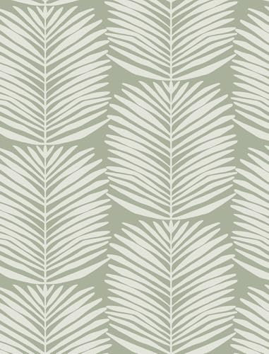 Leaf Peel and Stick Wallpaper Pastel Green and White Wallpaper Modern Contact Paper for Cabinets and Drawers Self Adhesive Removable Wallpaper for Bedroom Coastal Wallpaper 16.1''x197''
