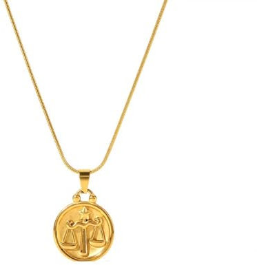 ALTCIRNMD 12 Zodiac Sign Pendant Necklace, Embossed Constellation Round Coin Pendant Horoscope Astrology Necklace for Women Men Star Sign Necklace,Libra