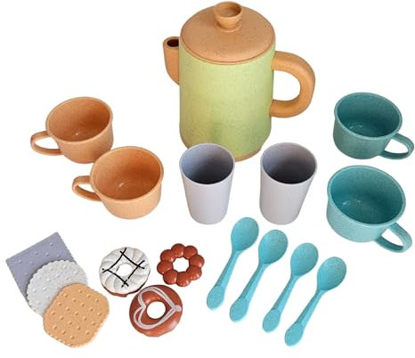 alldoro 60420 Kaffeeservice für Kinderküche, 17-teiliges Service mit Kanne, Tasse, Becher, Löffel & Gebäck, nachhaltiges Küchenspielzeug, ab 3 Jahren
