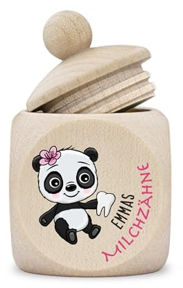kultdog Zahndose Milchzähne Mädchen modern Dose Holz personalisiert Druck Name Comic Panda