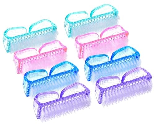 Geebymol Nail Brush 8 Pcs Mini Handle Nail Brush Hand Scrubbing Cleaning Brush Fingernail Brushes Plastic Clean Brush, Kids Nail Scrubbing Brushes for Cleaning Nails(Blue, Green, Pink, Purple) (Large)