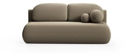 LIKMA Braun Sofa Como 210x85x100 cm mit Schlaffunktion und Bettzeugbehälter, Schlafsofa mit Bettkasten, Modernen Klappsofa Sofa Couch mit Kissen, Gästebett Bettsofa Stoff: Bouclé Lambi 4