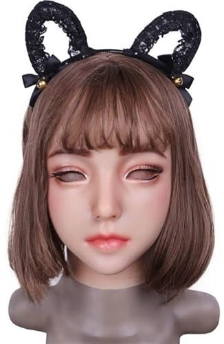 YRZGSAWJ Crossdresser Masque en silicone pour femme, réaliste, doux, peut être utilisé avec des sourcils pour Drag Queen, Sissy, Cosplay (beige)