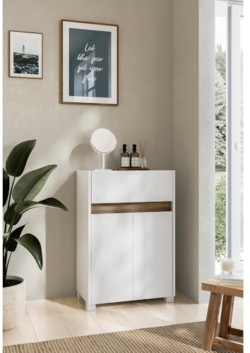 Kommode Unterschrank Seitenschrank CORATO-80 in weiß mit Blende in Wildeiche Nb.