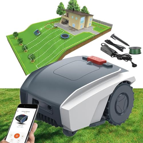 Robot Tondeuse à Gazon Pour Jardins Jusqu'à 1500M²,Tondeuse à Gazon Intelligente Automatique Pour Pelouse Bien Entretenue,Planification Des Chemins,Contrôle Par Application Wifi Pour Smartphone,Grey