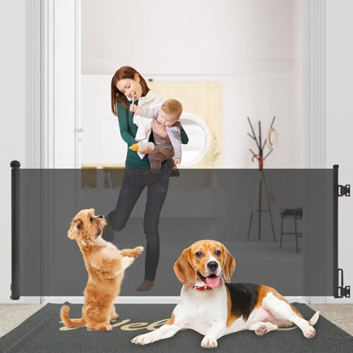 Rainberg Mesh Retractable Stair Gate for Babies and Pets - 150/180cm Extra-Wide Opening & 80cm Tall, Black