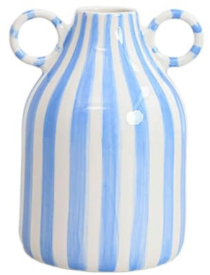 LOVIVER Decorative Flower Vase Abstract Minimalist Vase, Home Decor Flower Pot Ceramics Vase Flower Arrangement, Blue White Stripes