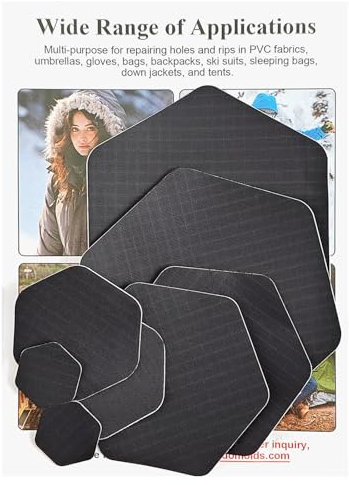 GYGYL 8Pcs Down Jacket Repair Patches, Waterproof Fabric, Self-Adhesive Nylon Repair Patches for Down Jackets, Puffer Coats, Outdoor Gear, Pre-Cut Hex Shapes-8Pcs, Black