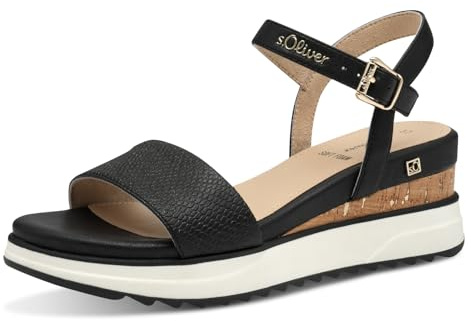 s.Oliver Damen Sandalen mit Keilabsatz Vegan, Schwarz (Black), 37 EU
