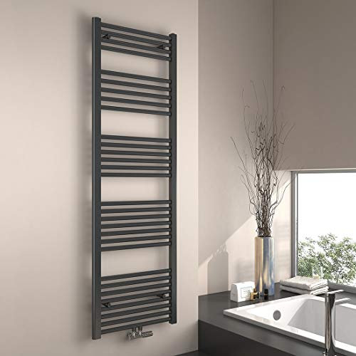 EMKE Radiador Toallero 1600x500 mm, Radiador de Baño con Conexión Central, Calentador de Toallas, Secador de Toallas, Radiador de Baño, Antracita 654W
