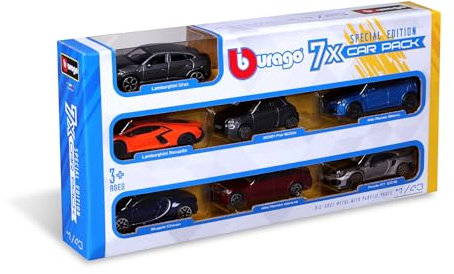 Bburago - Gift Pack Street Fire 7 Pack Edition - 7 Modellini Realistici di Auto Iconiche in Scala 1:43, Licenza Ufficiale, Età consigliata 3+ Anni