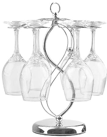 WOGXN Tisch-Weinglasregal, freistehendes Weinglasregal, Metallglas-Aufbewahrungsregal mit 6 Haken, Glas-Display-Aufhänger, Glas-Aufbewahrungsregal, elegantes Präsentationsregal, Küchenbar-Dekoration
