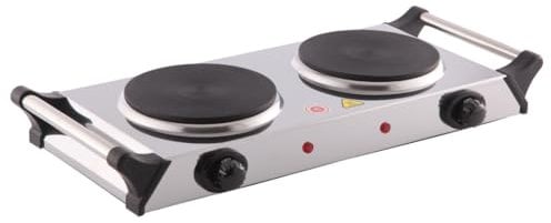 Maya Range Hot Plate, Stainless Steel Table Top Cooking, 2000W Black Steel Electric Double Hob with Handles, 2 Cast Iron Portable Hob Burner Rings for Home Kitchen, Pots, Camping (Single)