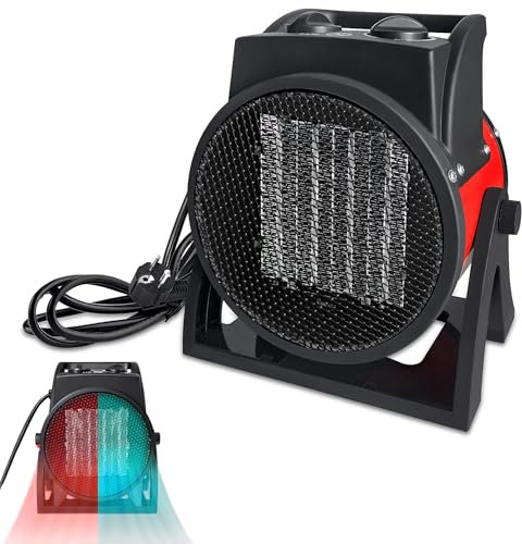 PEILU PTC Keramik Heizlüfter Elektrische Heizstrahler 2 Heizstufen + Ventilatorfunktion Elektroheizkörper mit Überhitzungsschutz & Thermostat Heizgebläse für Werkstatt Garage Zelt (3000W, Rot)