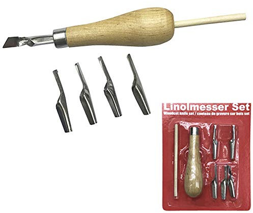 QPWYSH Chisels, Linoleum Cutter – 5 Assorted Stainless Steel Cutters Includes Wood Storage Handle Pottery Tools Oil Painting Knife Art Tools