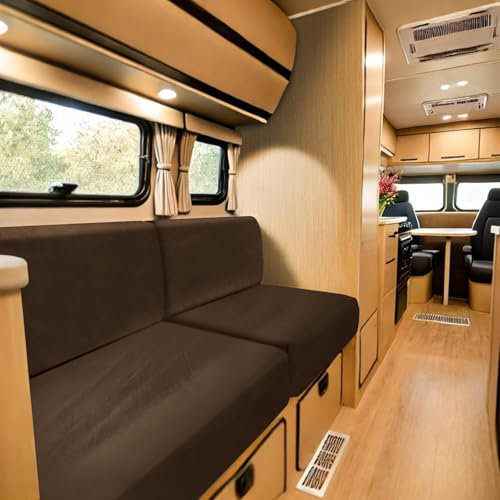 ZYBSLCSY Caravan Seat Cover Velvet Stretch, Non-Slip Separate RV Dinette Cushion Covers with 2 Straps, Couch Cushion Covers for Camper Sofa Bench (Brown,L60-90 cm, W30-60 cm)