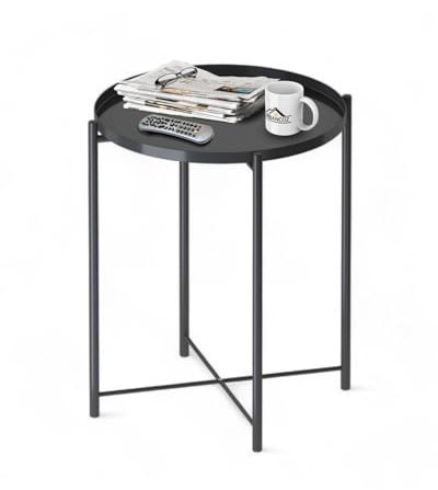 URBANCOZ Petite table d'appoint ronde en métal avec plateau amovible pour intérieur et extérieur, table d'appoint de canapé de style moderne, table d'appoint pour salon, chambre à coucher, balcon,