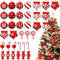 Christmas Decorations, Gloss Candy Canes Balls & Heirloom Wooden Ornaments for Indoor/Outdoor - 36 Pcs