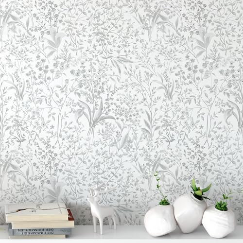 Mounting UP Peel and Stick Wallpaper for Home Decoration Kitchen Grey Leaf Trellis Floral Removable Vinyl Self Adhesive Shelf Paper & Drawer Liner Roll House, Workshop & Office 17.3 x 394 L5259-10