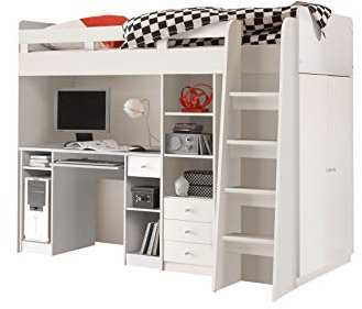 M Möbel-Direkt Deutschlands schnelle Möbel Hochbett Unit in Eiche San Remo mit Weiß oder komplett Weiß – mit Kleiderschrank, Schreibtisch und Regal – hochwertiges platzsparendes Jugendbett (Weiß)