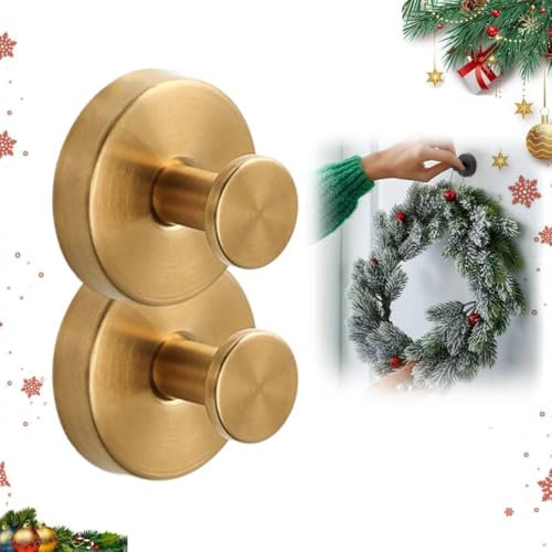 Linwnil Suction Cup Hooks for Glass Window, 2025 Upgraded Christmas Wreath Door Hanger, No Drill Suction Cup Hooks for Wreaths on Glass, Garland Wreath Hangers for Front Door Shower Hooks (2, Gold)