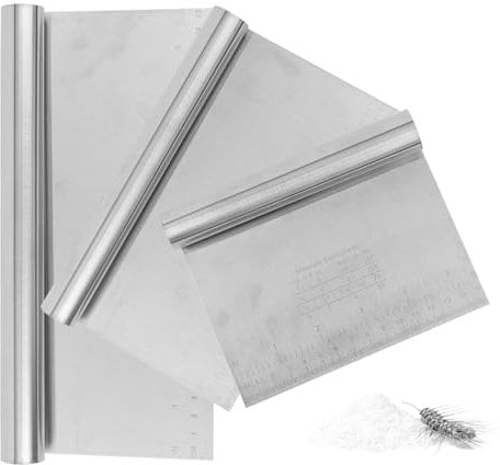 GTNCE 3 Stück Teigschaber Edelstahl, Antihaft Teigkarte Edelstahl, 15/20/25cm Teigschneider, Teigspachtel mit Messskala, Gemüseschaufel Küchenschaber für Kuchen Torte Pizza Cake Dough Plätzchen