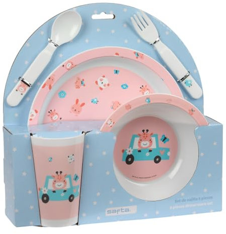 Safta PREESCOLAR JIRAFA - Set de Platos y Cubiertos, Pack, Plato, Cubierto, Bebé, Iniciación, Comida, Cómodo y Versátil, 26x9x26 cm