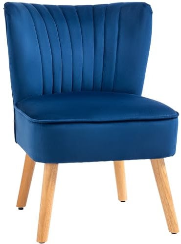 HOMCOM Velvet Accent Chair Occasional Tub Seat Padding Curved Back with Wood Frame Legs Home Furniture Dark Blue