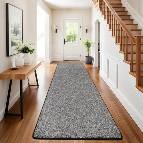 SHACOS Langer Teppich Läufer 80x200 cm rutschfest Flurläufer Lang Teppichläufer Flur Modern Küchenteppich Waschbar Bettvorleger Schlafzimmer Kurzflor Teppich Läufer für Flur, Küche, Eingang, Schwarz