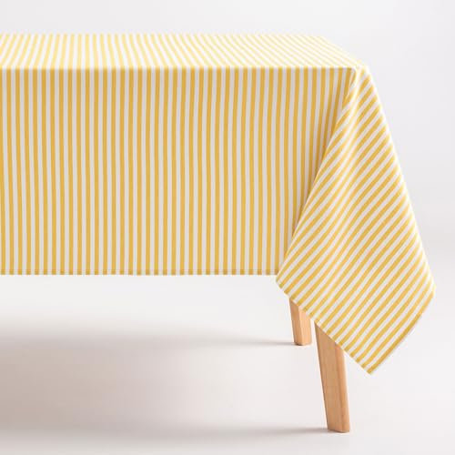 GAMUSI Mantel Antimanchas Rectangular Tela algodón Impermeable Rayas Amarillo, 160x100 cm