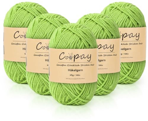Coopay Wolle zum Häkeln, 225g (5x45g) Weiches Häkelgarn, 5 Faiding Wolle zum Stricken, Babywolle zum Häkeln für Anfänger, Super Weich Häkelgarn Babywolle für Häkel- und Strickprojekt - Zartgrün