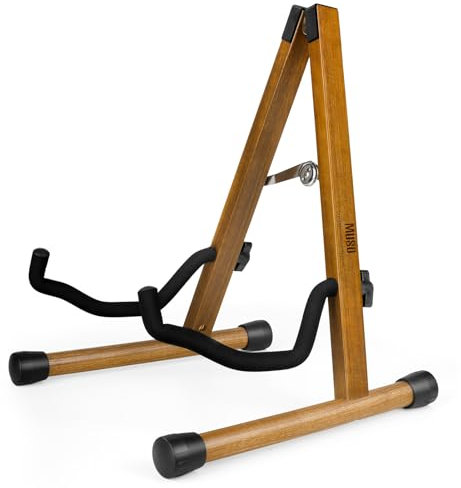 Support de guitare acoustique avec mousse rembourrée, support de guitare électrique classique, support pliable en A, compatible avec mandoline, basse, banjo, ukulélé (acacia)