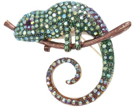 Süße Chamäleon-Brosche für Damen, Böhmische Eidechsen-Tier Brosche Anstecknadel für Frauen Hut Tasche Anzug Kleid Zubehör Schmuck (Grün)