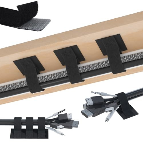 QOPAHI Under Desk Cable Management, 120x20mm Adjustable Hook and Loop Fastener Tidy Straps Holds 15 Cables, Reusable Long Cable Ties for Headphones, Phones Under Desk Wire Organiser, 20Pairs