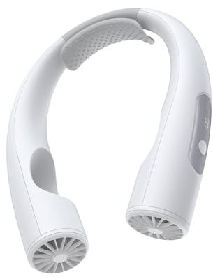 Warmco Portable Neck Fan, 5000mAh Rechargeable Battery Operated Wearable Personal Fan with 360° Cooling for Office/Gym/Travel, Gifts for Women Men Mom Dad White